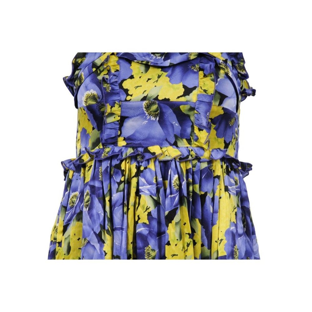 Balenciaga Women Mini Dress US 8 FR 38 Purple Yellow Floral Print Pleated Ruffle - Picture 3 of 11